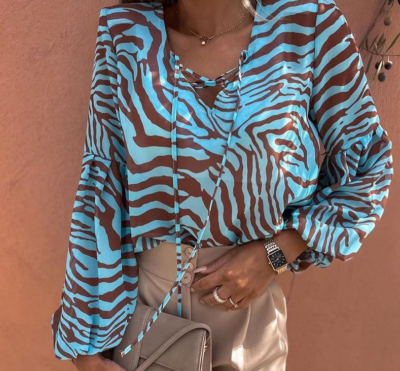 Zebra V-neck Women Blouse