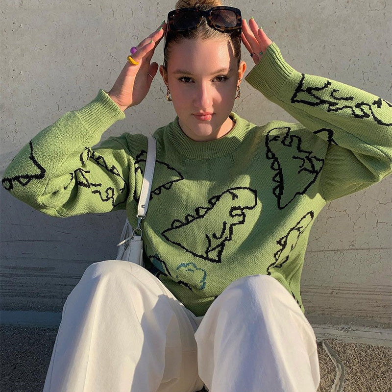 O-Neck Dinosaur Sweater